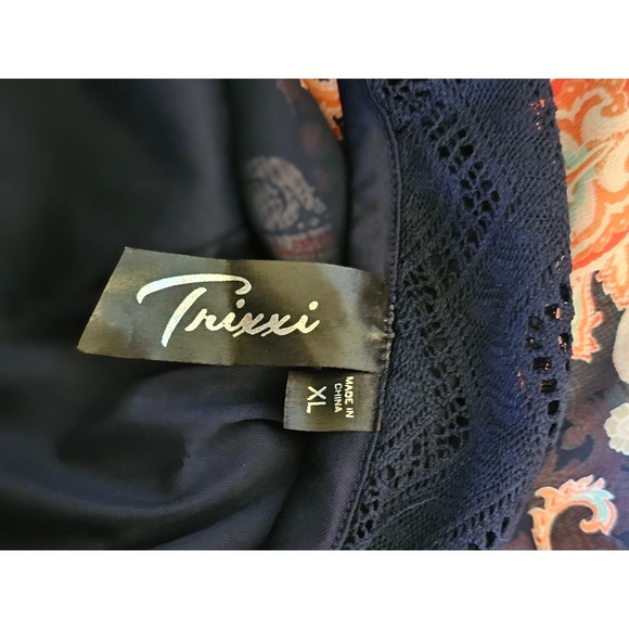 Trixxi Navy Blue Lace Strapless Maxi Dress Paisley Print Cutout Back XL - Picture 5 of 5